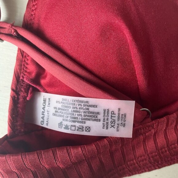 NWOT Garage burgundy red ribbed triangle padded bikini top - Picture 2 of 4
